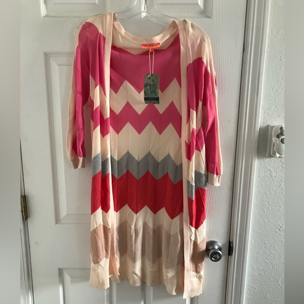 Vilagallo Chevron Striped Knit Duster Cardigan